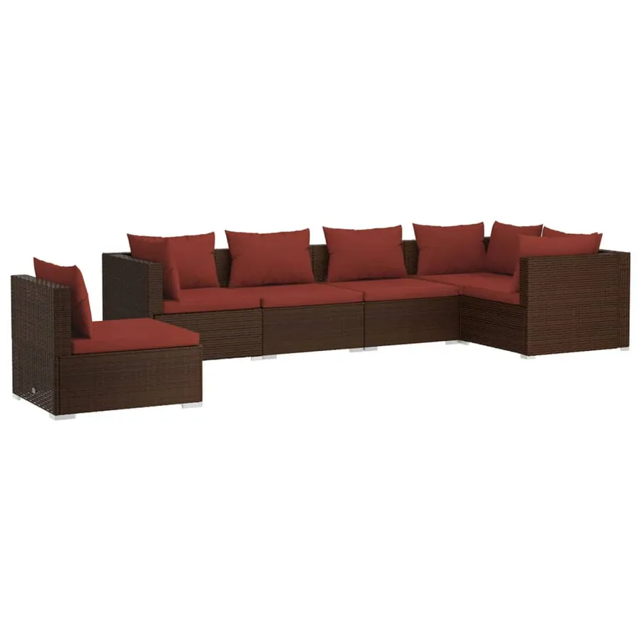 Salon de jardin 6 pcs avec coussins Résine tressée Marron - 2