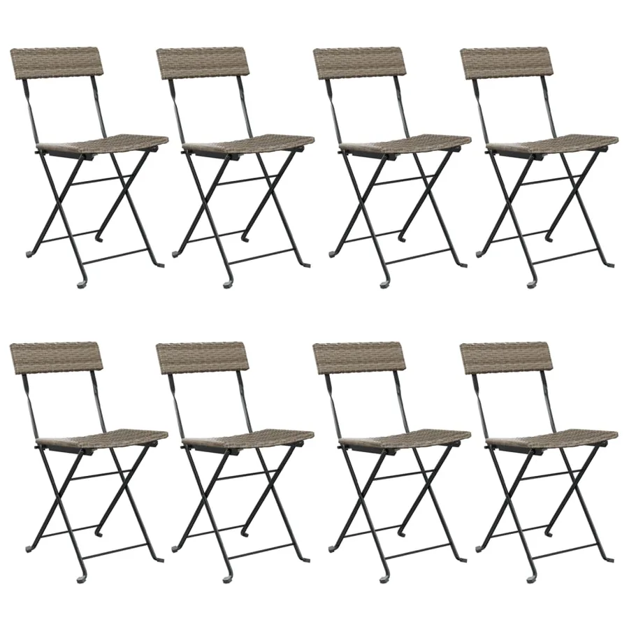 Chaises de bistrot pliantes lot de 8 Gris Résine tressée acier - 2