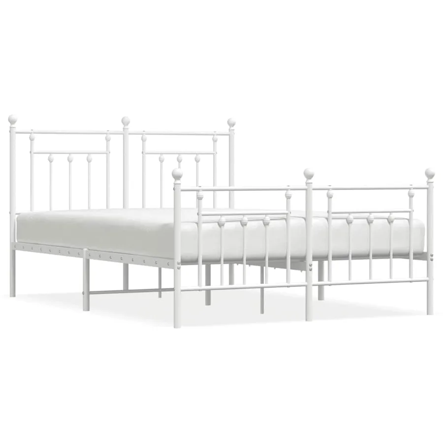Cadre de lit métal sans matelas et pied de lit blanc 150x200 cm - 2
