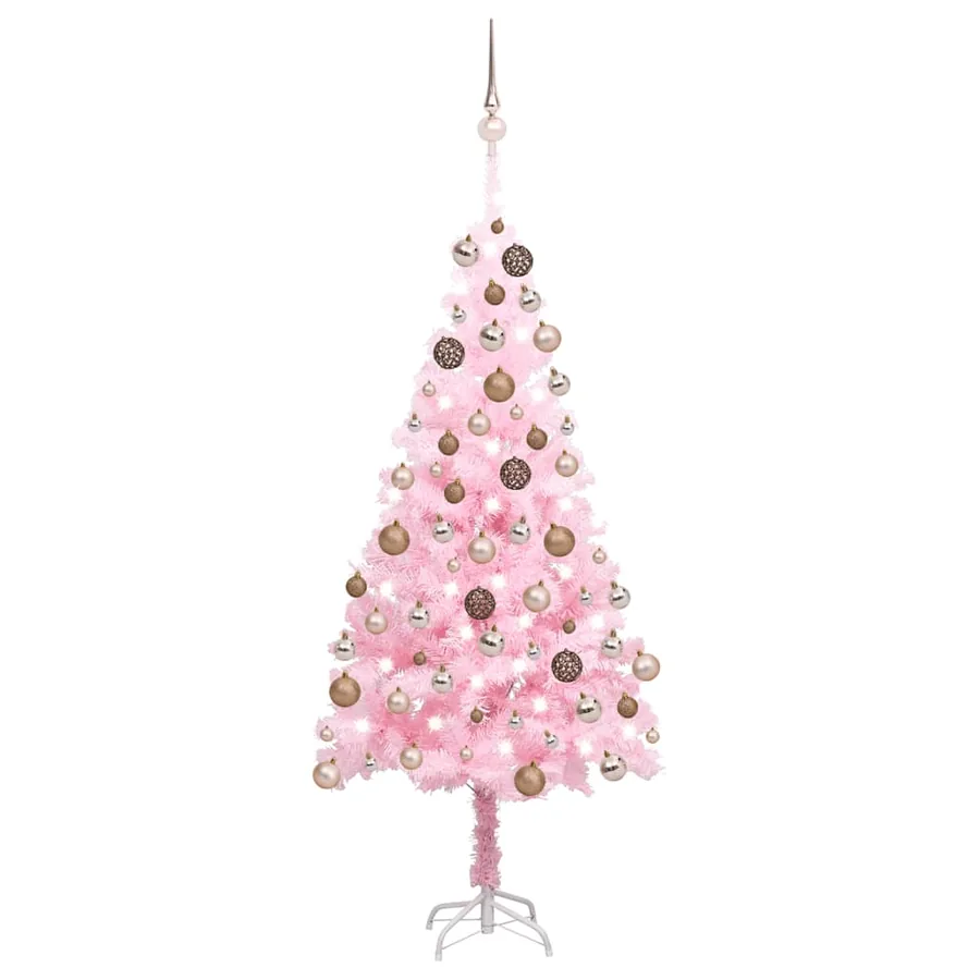 Arbre de Noël artificiel pré-éclairé et boules rose 150 cm PVC