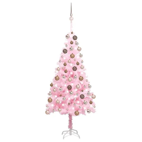 Arbre de Noël artificiel pré-éclairé et boules rose 150 cm PVC