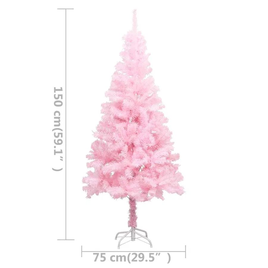 Arbre de Noël artificiel pré-éclairé et boules rose 150 cm PVC - 12