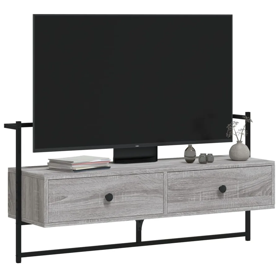 Meuble TV mural sonoma gris 100,5x30x51 cm bois d'ingénierie - 4