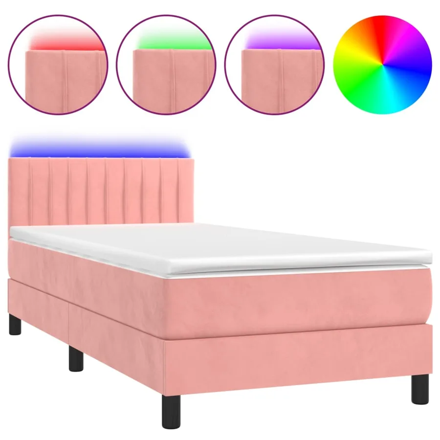 Sommier à lattes de lit avec matelas et LED Rose 90x190 cm - 2