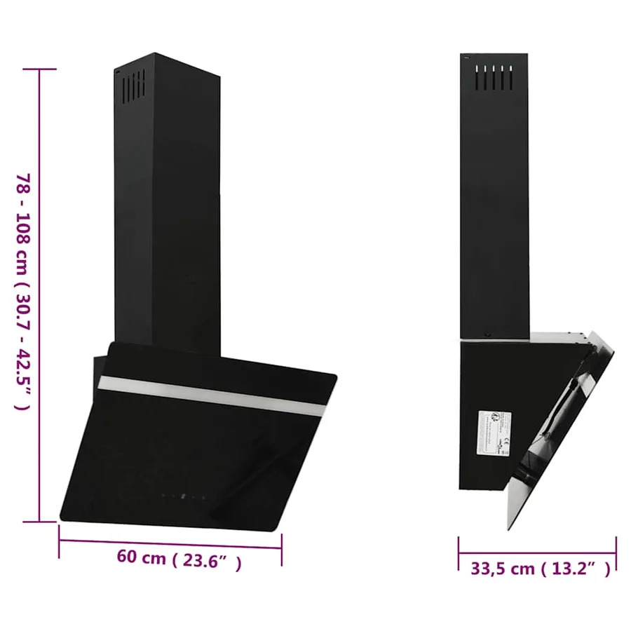 Hotte murale 60 cm Acier et verre trempé Noir - 9