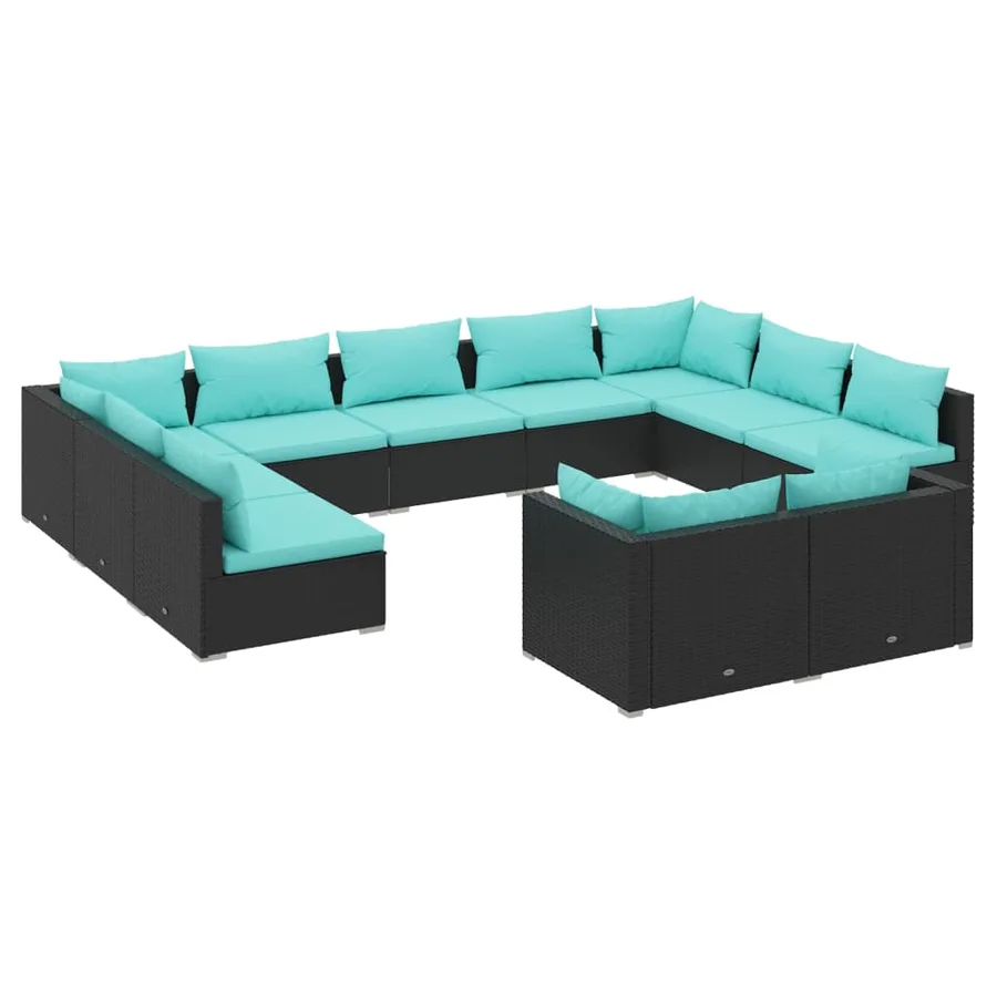 Salon de jardin 11 pcs avec coussins Noir Résine tressée - 2