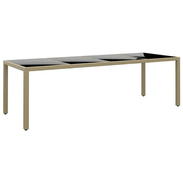 Table de jardin avec dessus en verre beige résine tressée