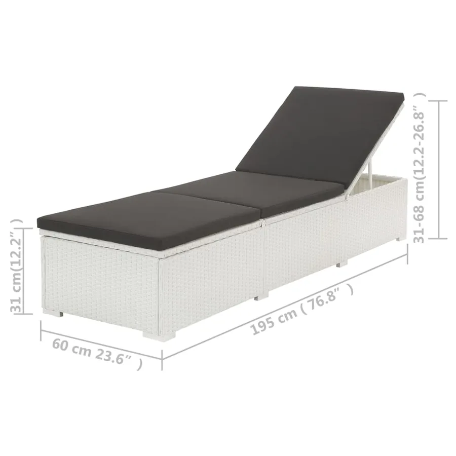 Chaise longue avec coussin Résine tressée Blanc - 6