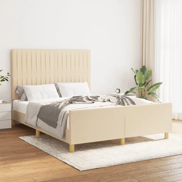 Cadre de lit sans matelas crème 140x190 cm tissu