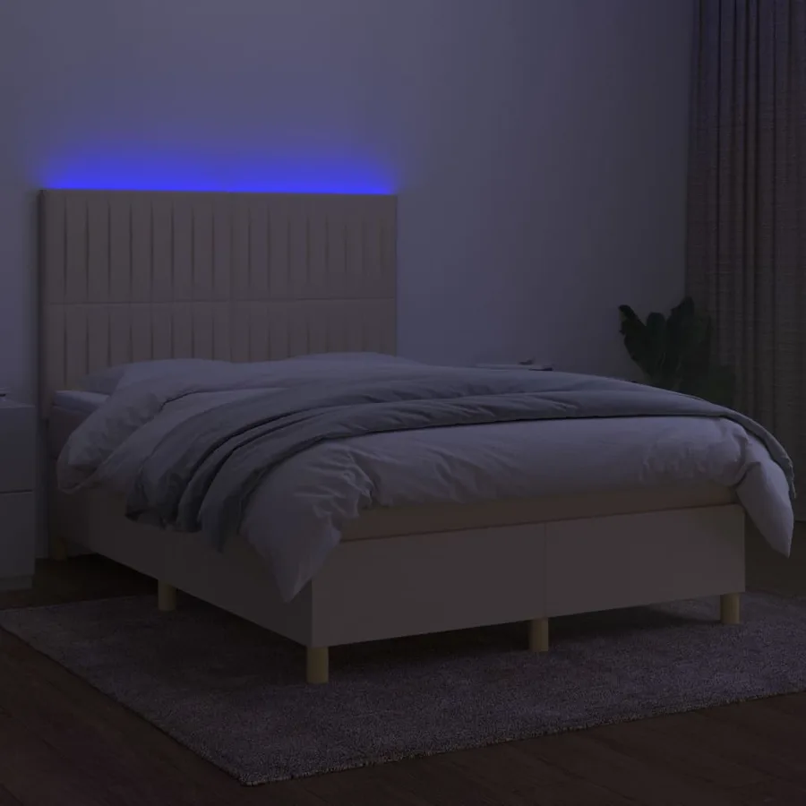 Sommier à lattes de lit et matelas et LED Crème 140x200cm Tissu - 4