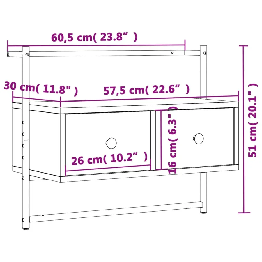 Meuble TV mural chêne sonoma 60,5x30x51 cm bois d'ingénierie - 9