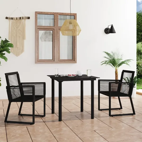 Ensemble à manger d'extérieur 3 pcs Rotin PVC Noir