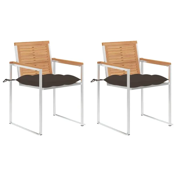 Chaises de jardin avec coussins lot de 2 Teck solide et acier