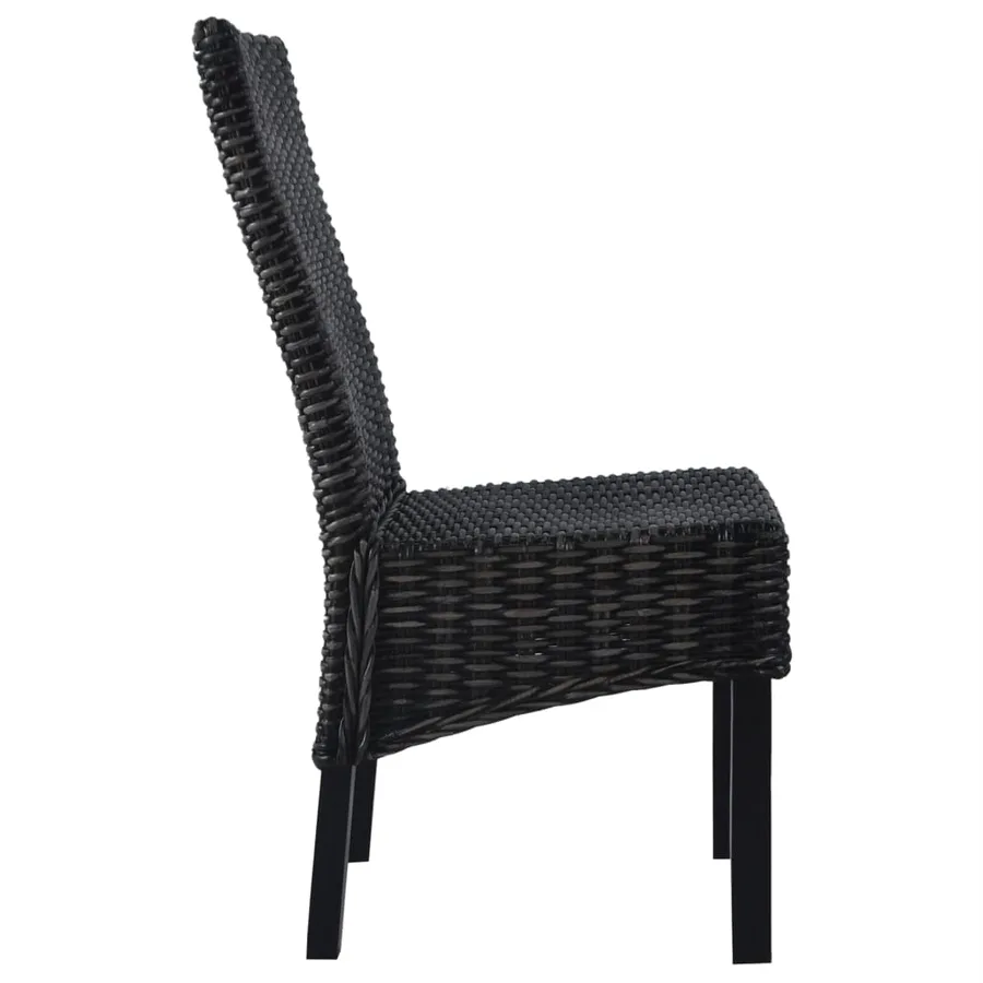 Chaises à manger lot de 2 noir rotin kubu et bois d'acajou - 2