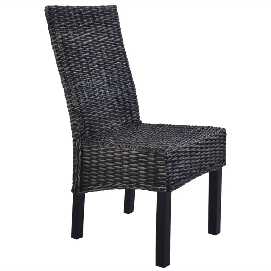 Chaises à manger lot de 2 noir rotin kubu et bois d'acajou - 4