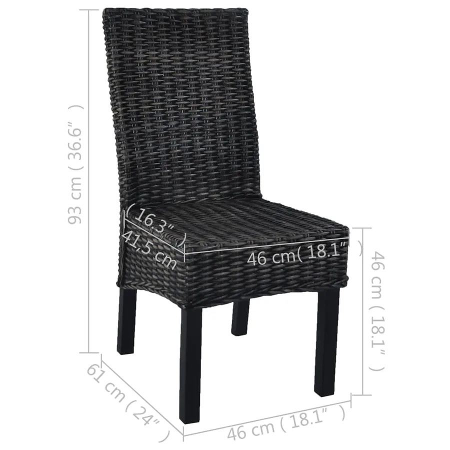 Chaises à manger lot de 2 noir rotin kubu et bois d'acajou - 8