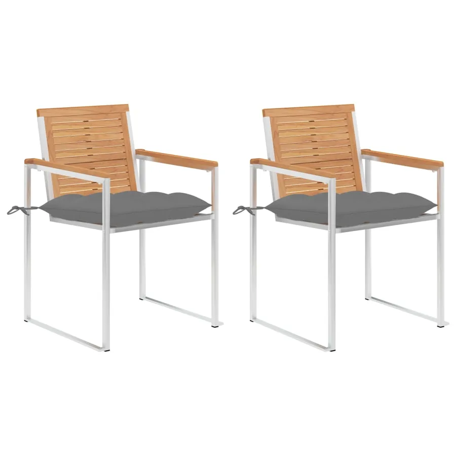 Chaises de jardin avec coussins lot de 2 Teck solide et acier