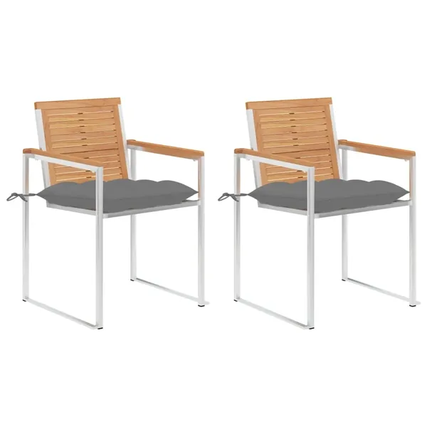 Chaises de jardin avec coussins lot de 2 Teck solide et acier