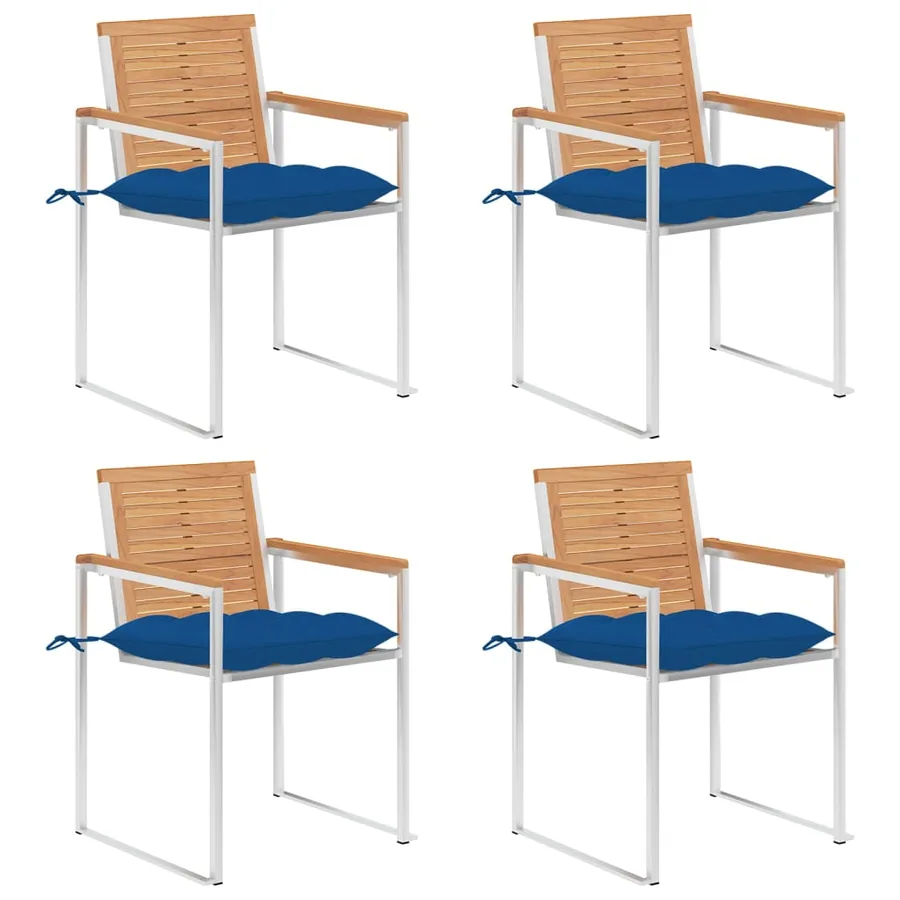 Chaises de jardin lot de 4 avec coussins Bois de teck massif