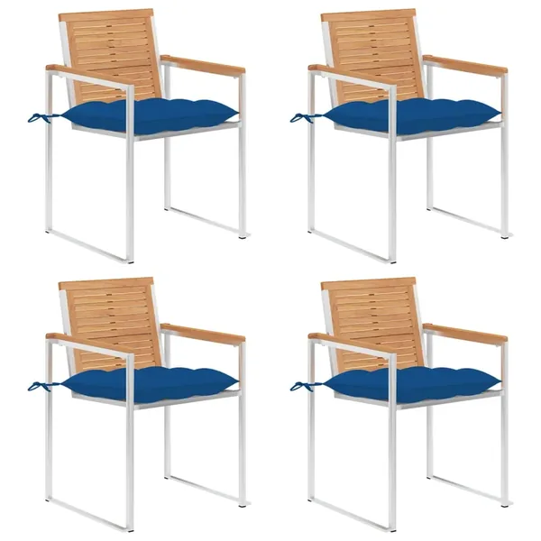 Chaises de jardin lot de 4 avec coussins Bois de teck massif