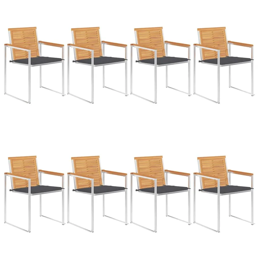 Chaises de jardin lot de 8 avec coussins Bois de teck massif