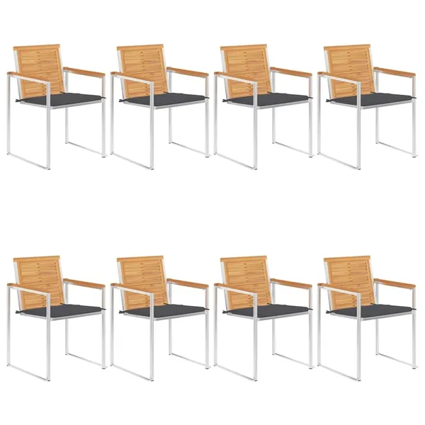 Chaises de jardin lot de 8 avec coussins Bois de teck massif