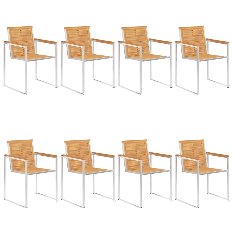 Chaises de jardin lot de 8 avec coussins Bois de teck massif - 3