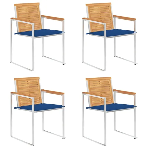 Chaises de jardin lot de 4 avec coussins Bois de teck massif