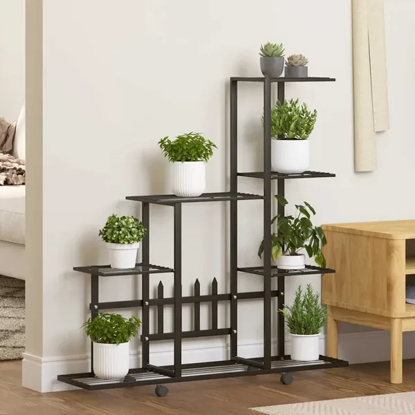 Support pour plantes sur roues 94,5x25x92,5 cm Noir Métal