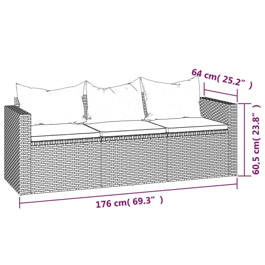 Salon de jardin 3 pcs avec coussins Gris Résine tressée - 8