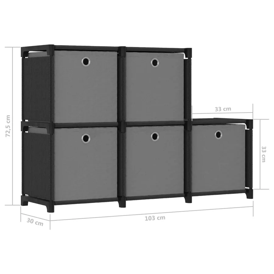 Étagère d'affichage 5 cubes et boîtes Noir 103x30x72,5 cm Tissu - 9