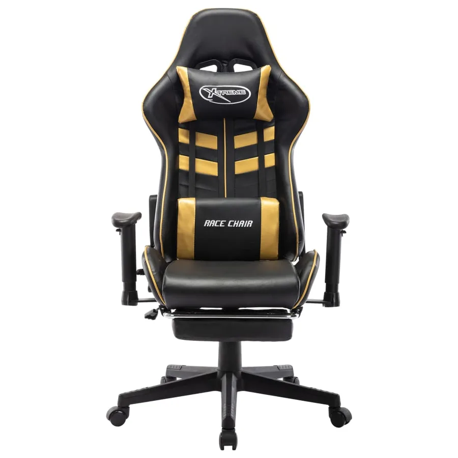 Chaise de jeu avec repose-pied Noir et doré Cuir artificiel - 2