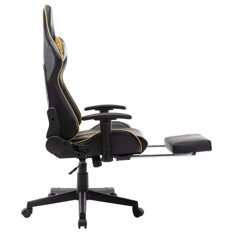 Chaise de jeu avec repose-pied Noir et doré Cuir artificiel - 5