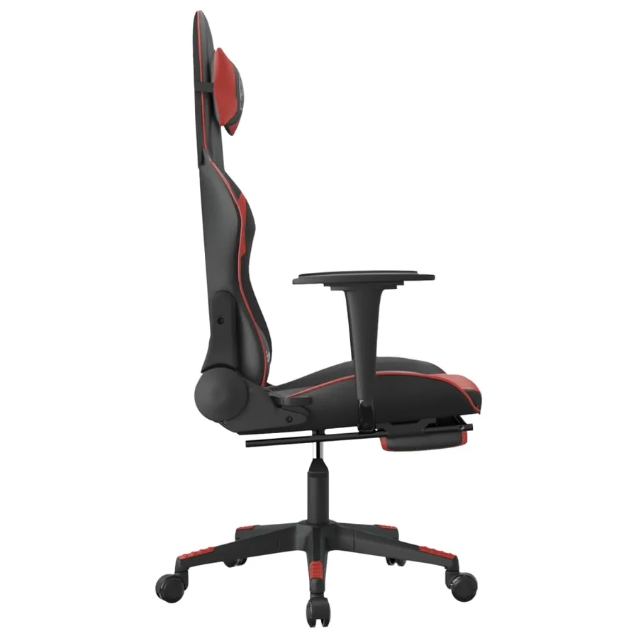 Chaise de jeu avec repose-pied Noir/rouge bordeaux Similicuir - 4
