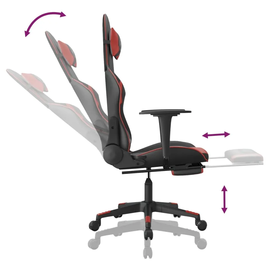 Chaise de jeu avec repose-pied Noir/rouge bordeaux Similicuir - 7