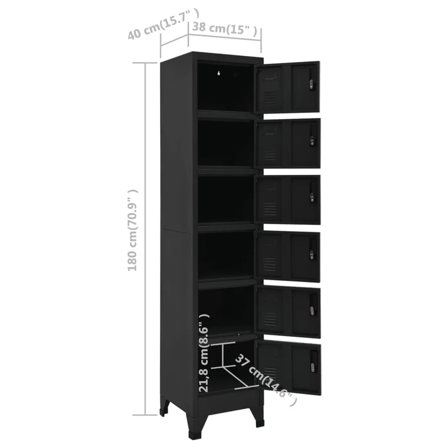 Armoire à casiers Noir 38x40x180 cm Acier - 8