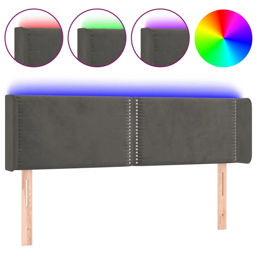 Tête de lit à LED Gris foncé 147x16x78/88 cm Velours - 2