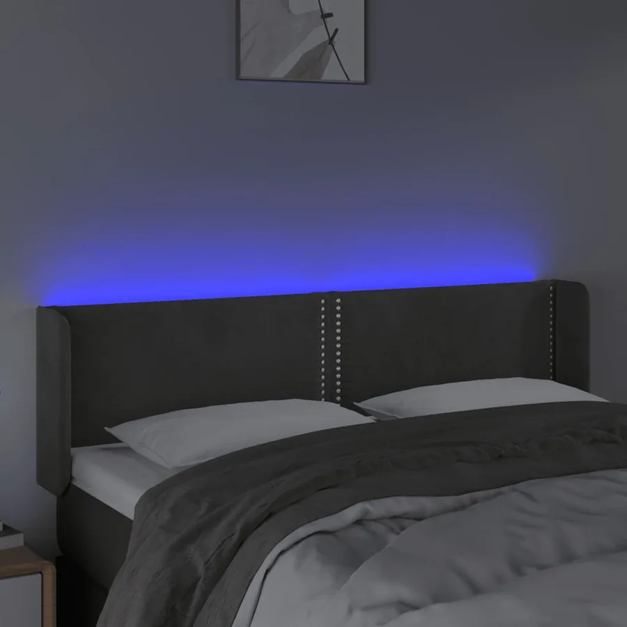 Tête de lit à LED Gris foncé 147x16x78/88 cm Velours - 4