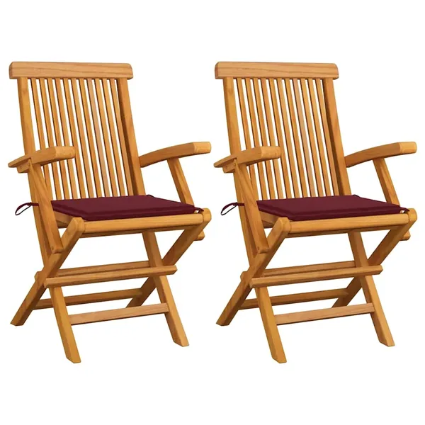 Chaises de jardin coussins rouge bordeaux lot de 2 Teck massif