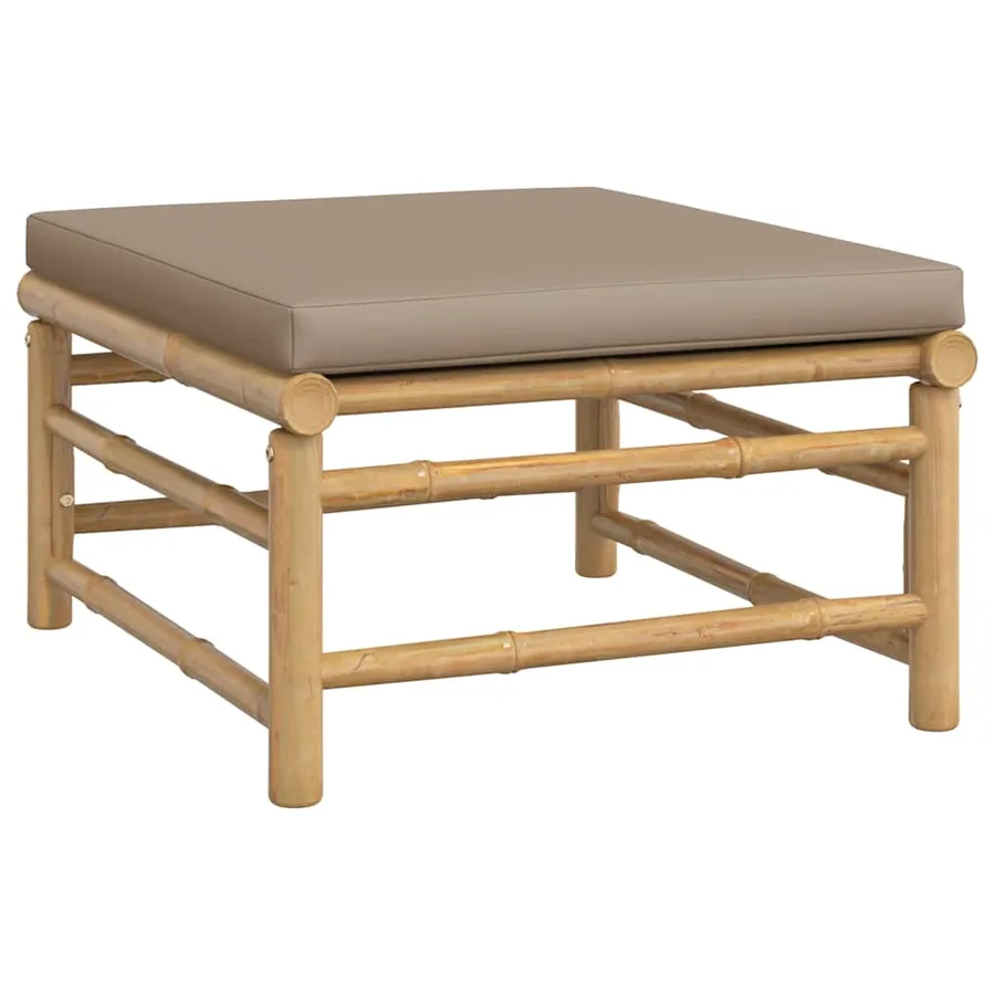 Repose-pieds de jardin avec coussin taupe bambou - 2