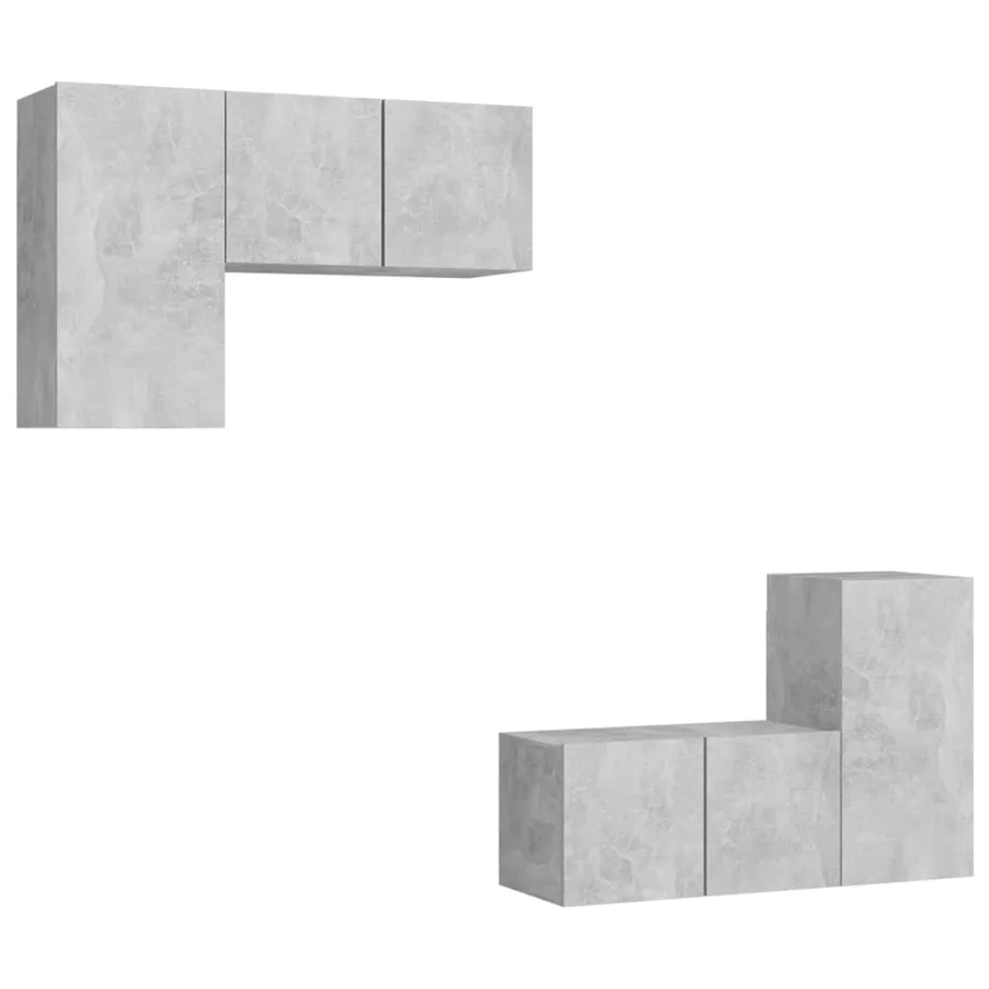 Ensemble de meubles TV 4 pcs Gris béton Bois d'ingénierie - 2