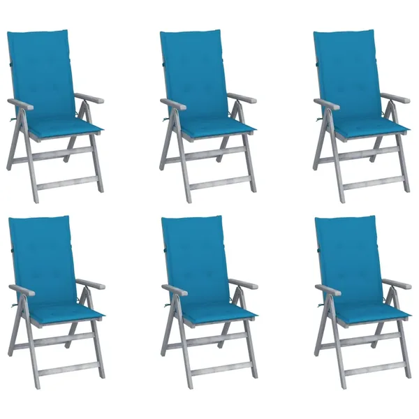 Chaises inclinables de jardin lot de 6 et coussins Bois acacia