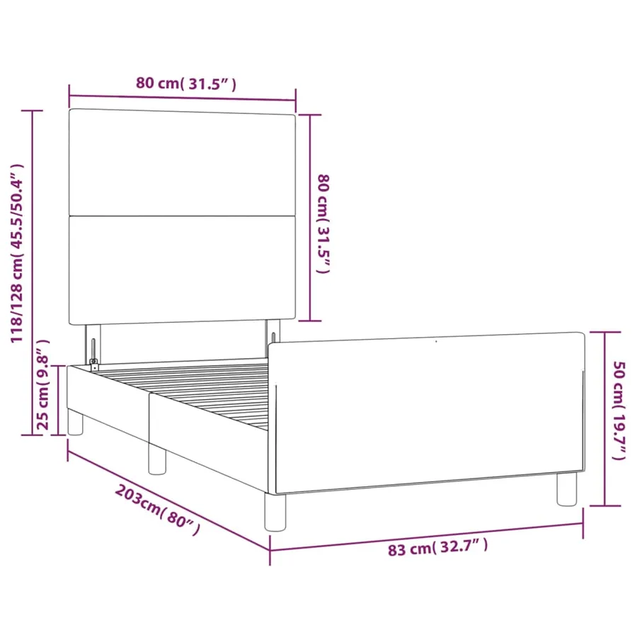 Cadre de lit sans matelas gris clair 80x200 cm tissu - 14