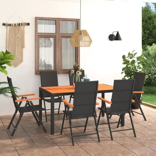 Ensemble à manger de jardin 7 pcs noir et marron