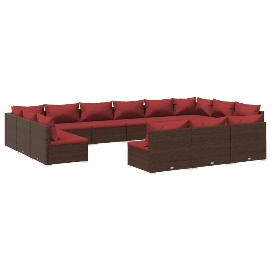 Salon de jardin 13 pcs avec coussins Marron Résine tressée - 2
