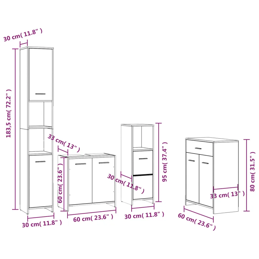 Ensemble de meubles de salle de bain 4 pcs Sonoma gris - 12
