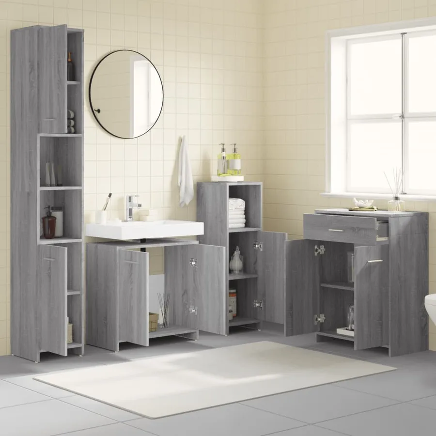 Ensemble de meubles de salle de bain 4 pcs Sonoma gris - 3