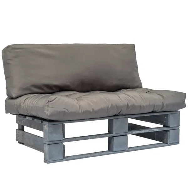 Canapé de jardin palette avec coussins gris Pinède