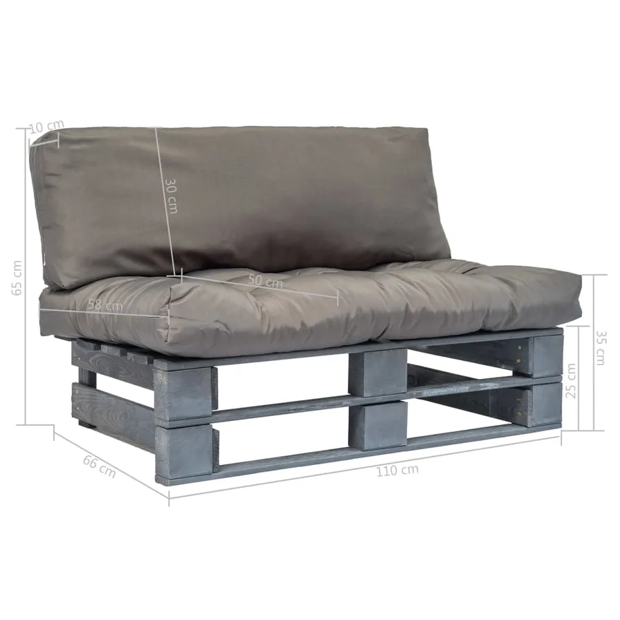 Canapé de jardin palette avec coussins gris Pinède - 7