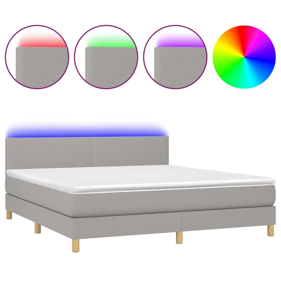 Sommier à lattes de lit matelas LED Gris clair 160x200 cm Tissu - 2